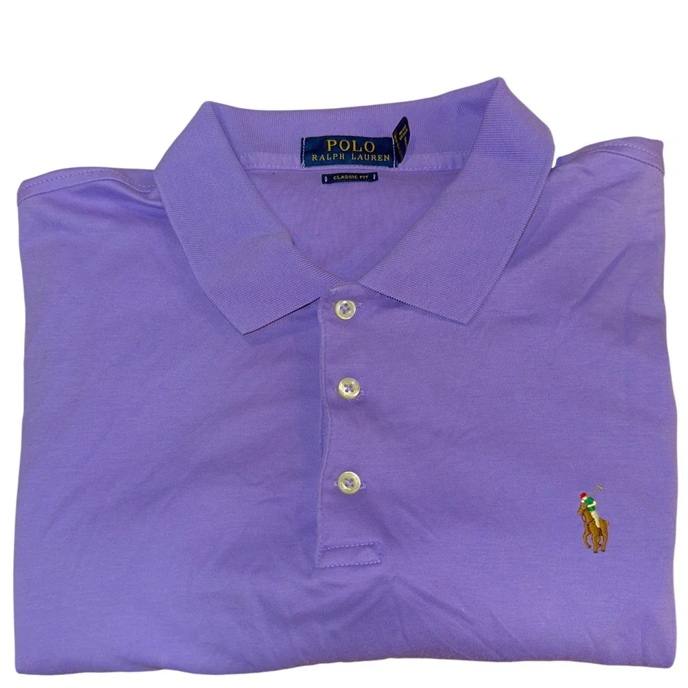 Polo Ralph Lauren Mens XL Classic Fit Purple Short Sleeve Flesh Pony Polo Shirt